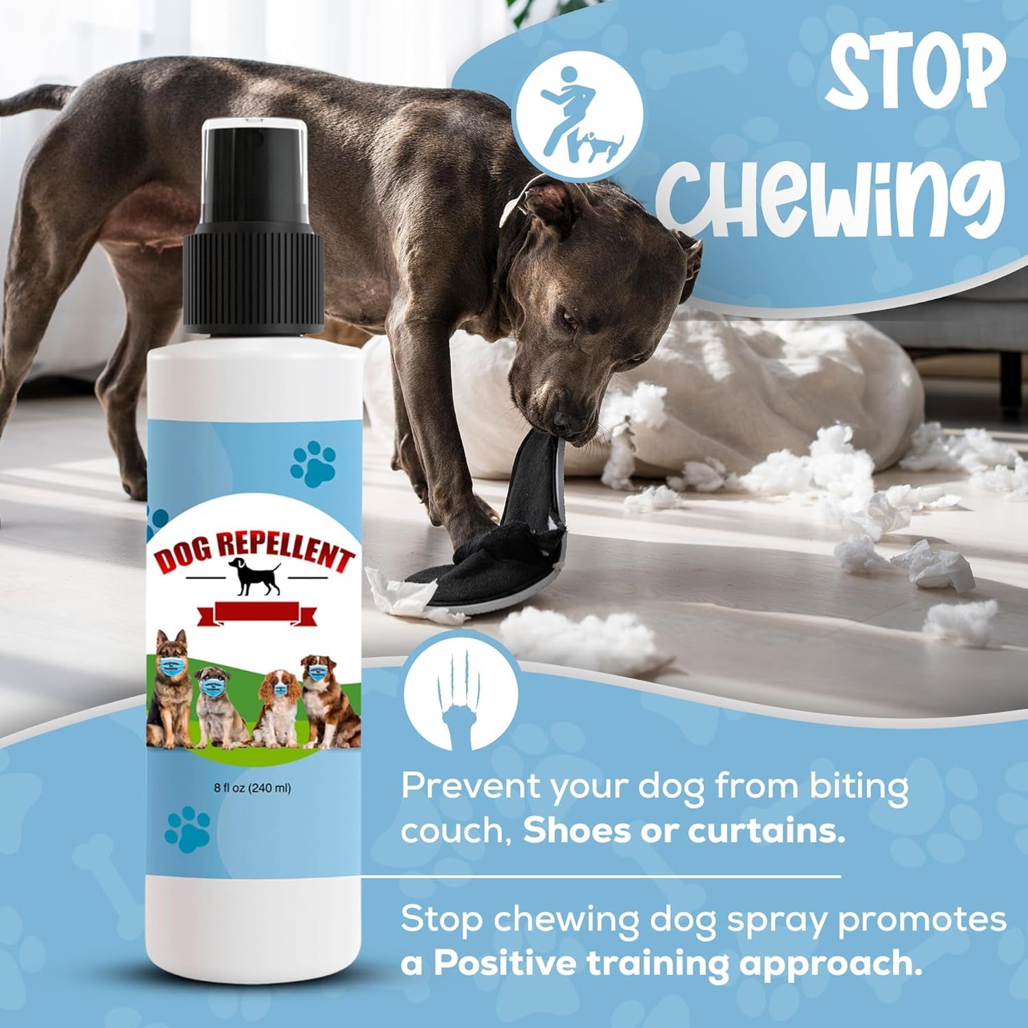 Natural Pet Deterrent Spray! No Chew Spray for Dogs, Potty Training for Puppies & Dogs, for Indoor & Outdoor Use, Bitter Spray for Pets, Safe, Effective, Made in the USA, 8 Oz