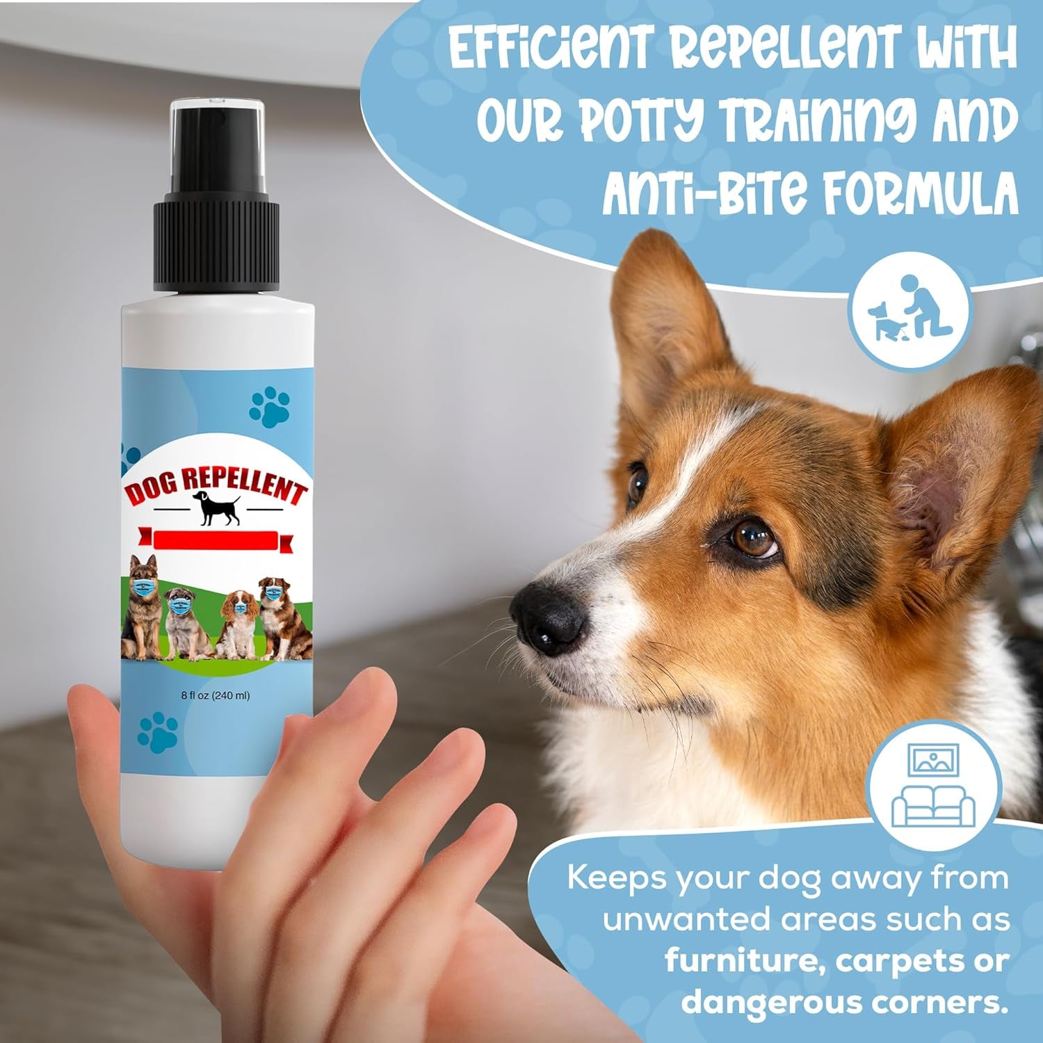 Natural Pet Deterrent Spray! No Chew Spray for Dogs, Potty Training for Puppies & Dogs, for Indoor & Outdoor Use, Bitter Spray for Pets, Safe, Effective, Made in the USA, 8 Oz